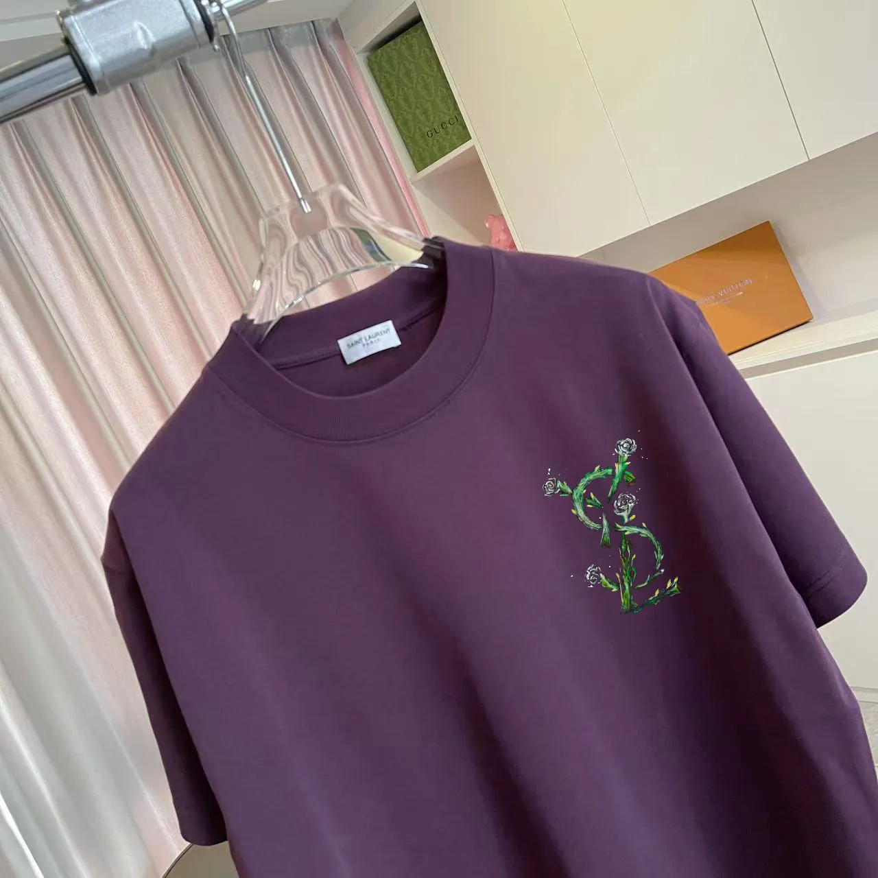 YSL* 2026 New Arrival logo 300g t Same Style Size：S M L XL XXL ：Black White Green Purple